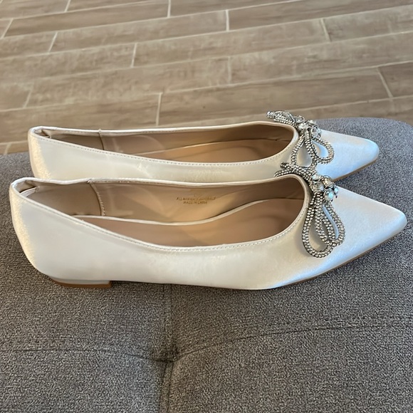 Bowlful Ivory Satin Rhinestone Pointed-Toe Ballet Flats - Picture 5 of 5
